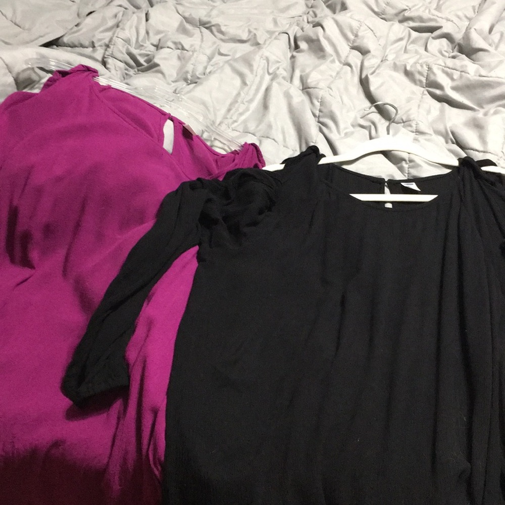 EUC 2 for 1 matching ruffle, cold shoulder shirts